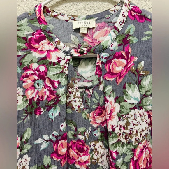 Umgee USA Grey and Pink Floral Sleeveless Mini Dress Size Small - Picture 2 of 5